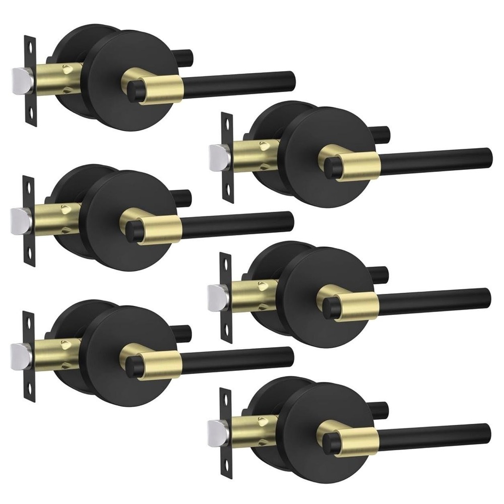 Goldenwarm Passage Door Lever Handles 6 Pack Black Gold Closet Hallway Set